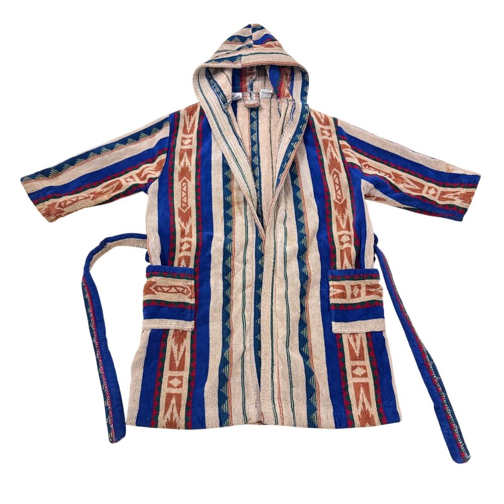 Vintage Monarch Hooded Terry Cloth Bath Robe Southwest Cotton USA Size M 18x26